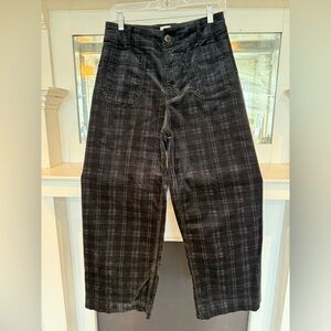 Anthropologie Maeve Colette Crop-  Dark Gray Plaid Corduroy